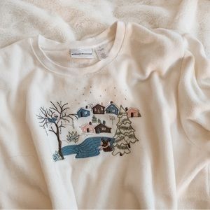 Vintage Pastel Winter Scene Cozy Sweater SZ XL